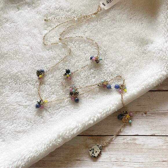 Macy’s Beaded Lariat Necklace Gold Tone Multi Colored Cluster Beads NWOT - Picture 1 of 11